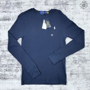 NWT Polo Ralph Lauren Waffle Knit Crewneck Navy Shirt Men's Small MSRP $79.50